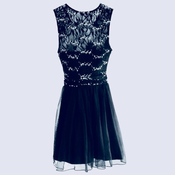 Speechless Navy Lace Sequin Fit & Flare Dress – Size 5 - Picture 3 of 6
